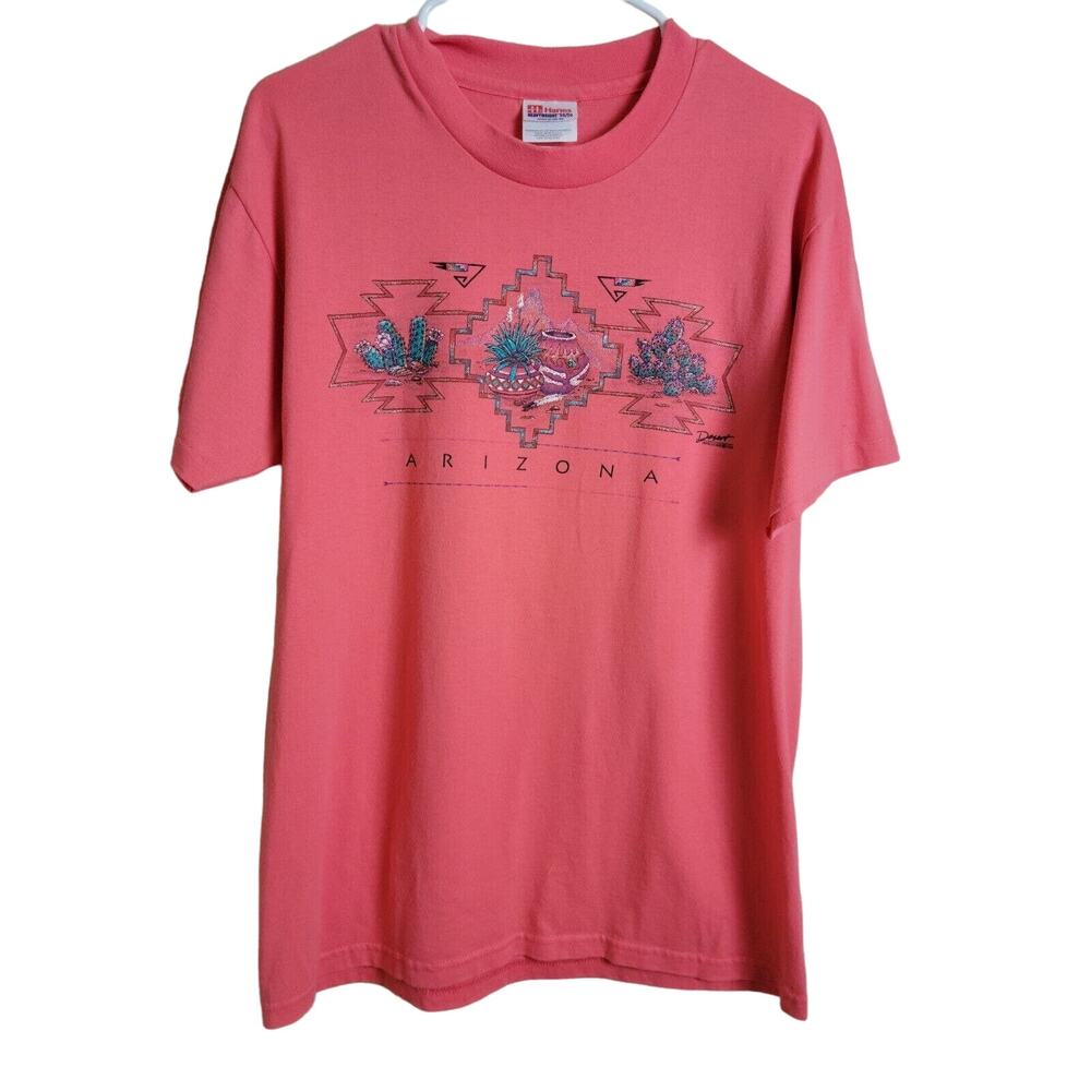 Vintage 90s Arizona Graphic Unisex Medium Coral Hanes 50/50 T-shirt